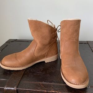 Ugg heeled boots with lace up back and fur inside, only worn twice!!